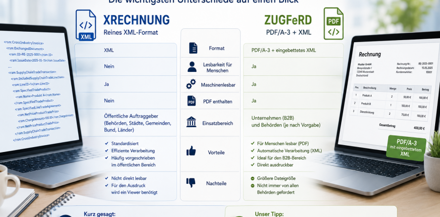 XRechnung vs. ZUGFeRD – Der große Vergleich