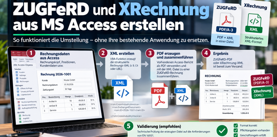 ZUGFeRD und XRechnung aus MS Access erstellen – so funktioniert die Umstellung